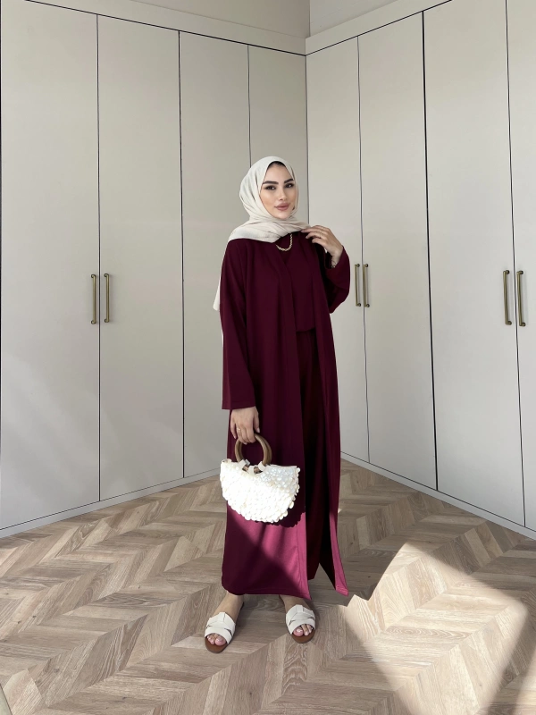 Ahsen Kimona Takım 3lu Set - Bordo