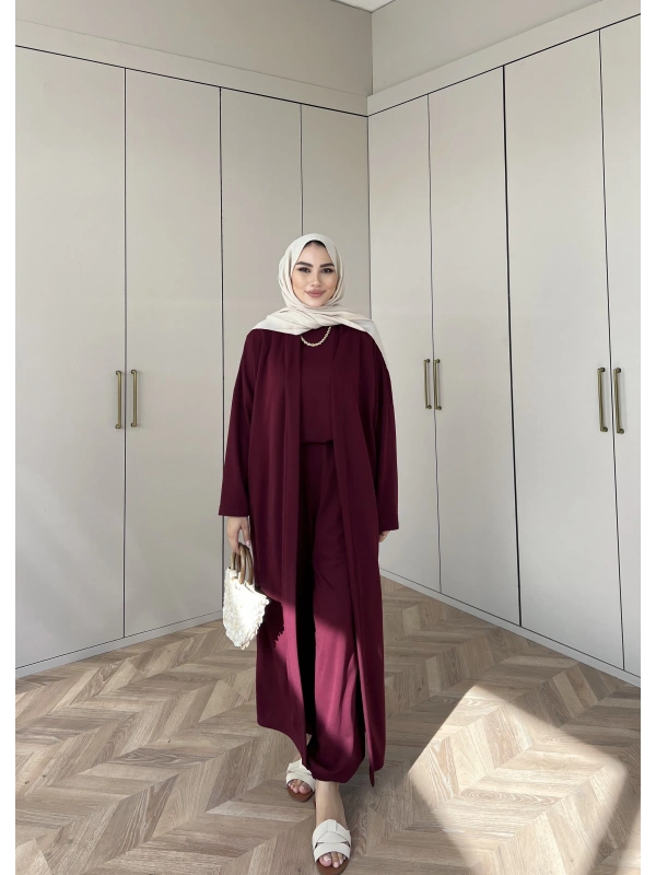 Ahsen Kimona Takım 3lu Set - Bordo