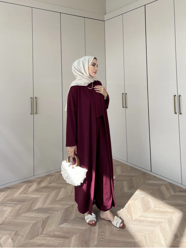 Ahsen Kimona Takım 3lu Set - Bordo