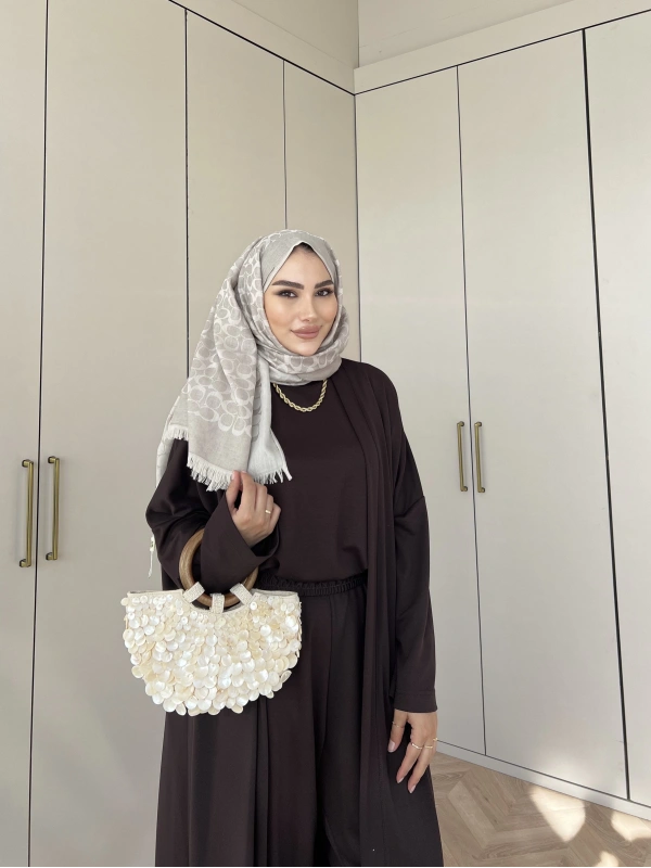 Ahsen Kimona Takım 3lu Set - Kahve