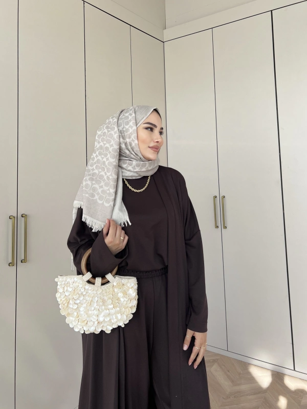 Ahsen Kimona Takım 3lu Set - Kahve