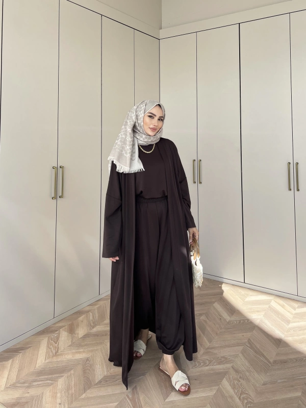 Ahsen Kimona Takım 3lu Set - Kahve