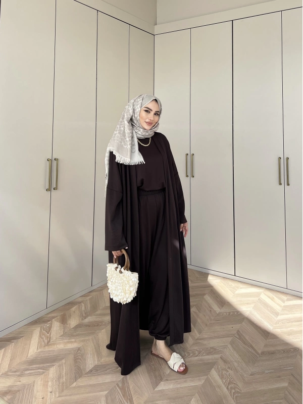 Ahsen Kimona Takım 3lu Set - Kahve