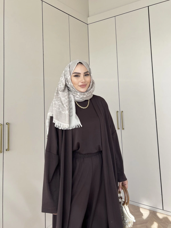 Ahsen Kimona Takım 3lu Set - Kahve