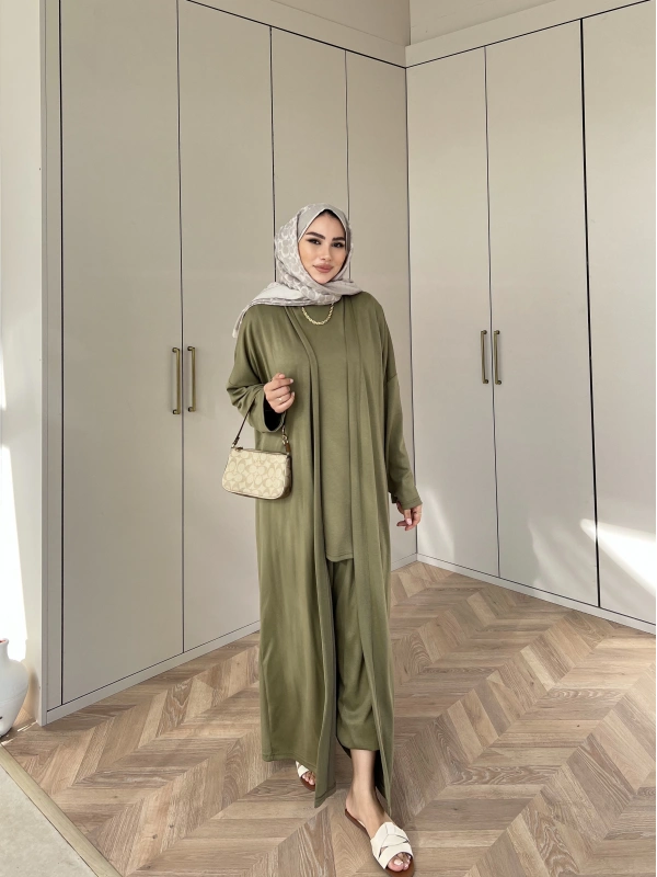 Ahsen Kimona Takım 3lu Set - Yağ Yeşil