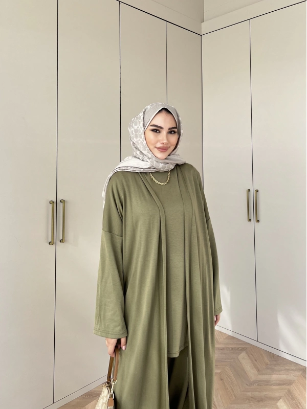 Ahsen Kimona Takım 3lu Set - Yağ Yeşil