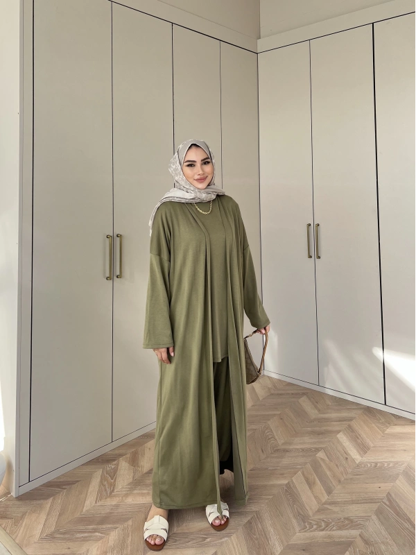 Ahsen Kimona Takım 3lu Set - Yağ Yeşil