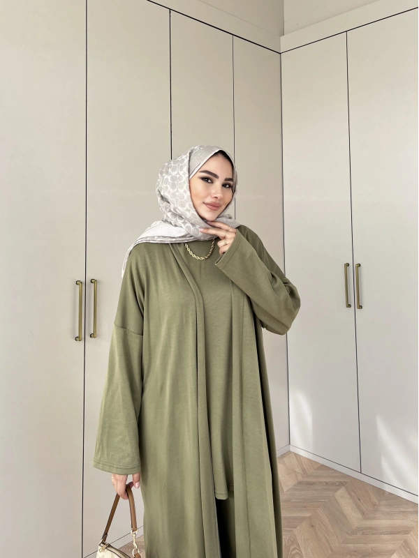 Ahsen Kimona Takım 3lu Set - Yağ Yeşil