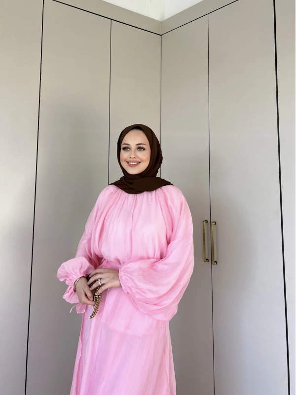 Balon Kol Şifon Takım - Pembe