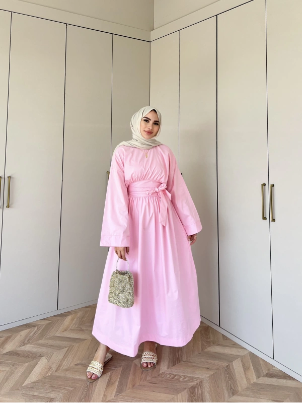Begonya Bel Bağlamalı Elbise - Pembe