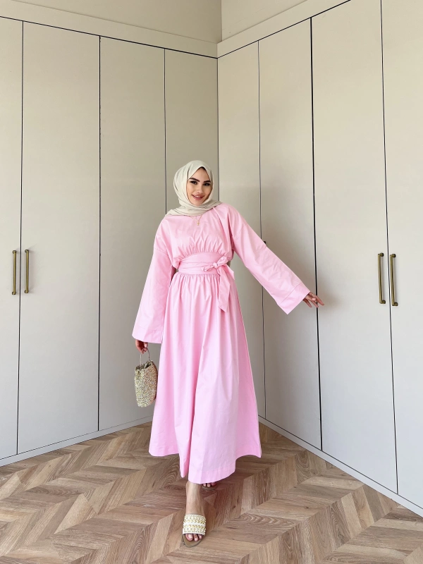 Begonya Bel Bağlamalı Elbise - Pembe