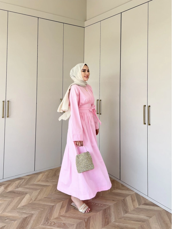 Begonya Bel Bağlamalı Elbise - Pembe