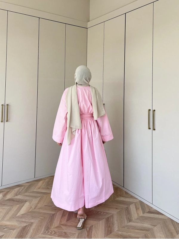 Begonya Bel Bağlamalı Elbise - Pembe