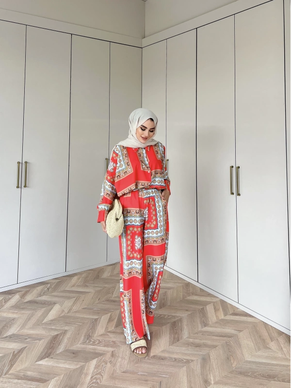 Desenli Gömlekli Takım - Oranj