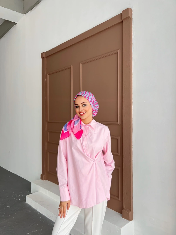 Düğmeli Nurs Gömlek - Pembe