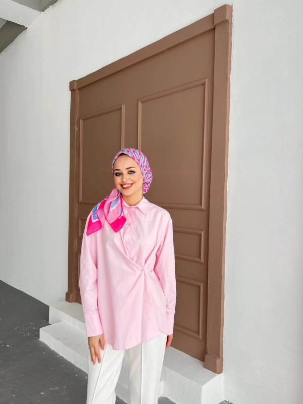 Düğmeli Nurs Gömlek - Pembe