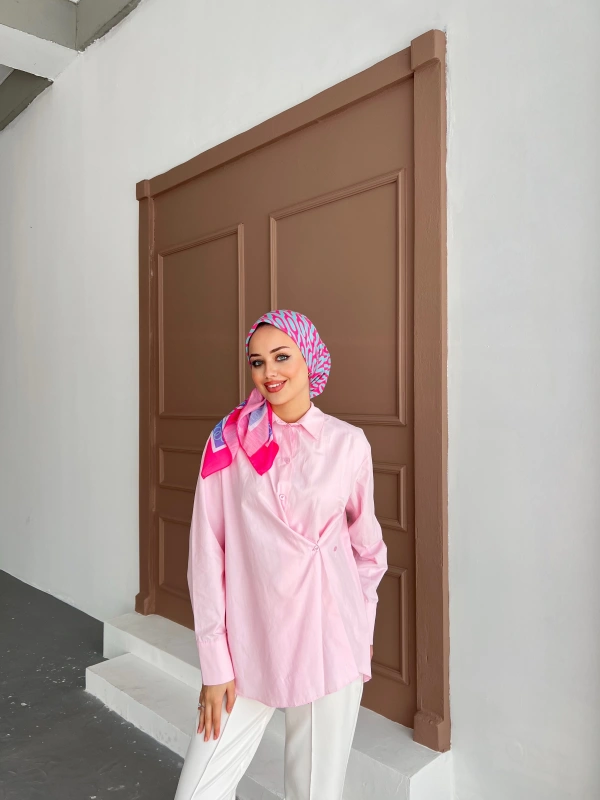 Düğmeli Nurs Gömlek - Pembe
