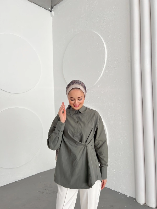 Düğmeli Nurs Gömlek - Yeşil