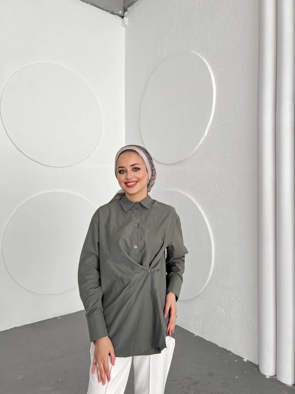 Düğmeli Nurs Gömlek - Yeşil