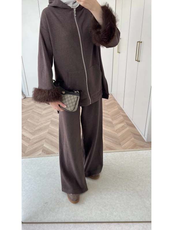 Ela Kürk Detaylı Takım - Kahve