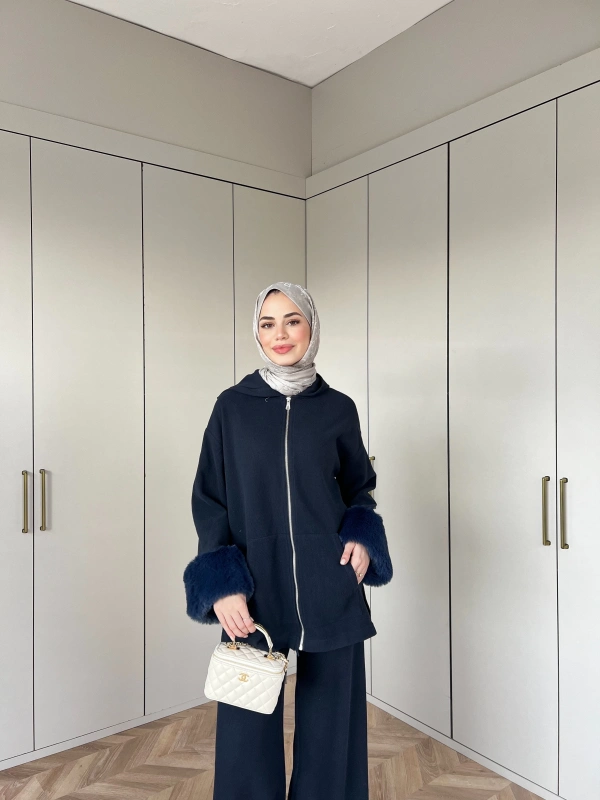 Ela Kürk Detaylı Takım - Lacivert