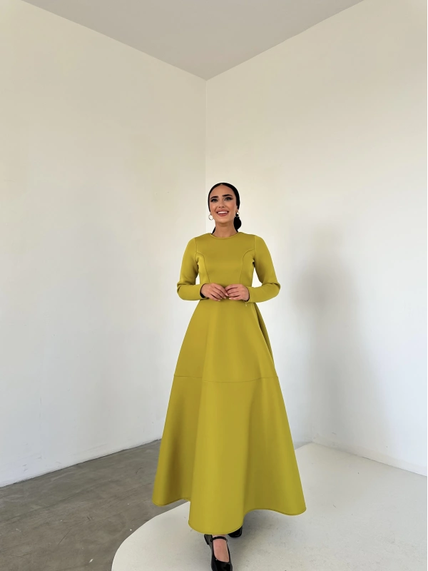 Elin Puf Elbise Yağ Yeşili