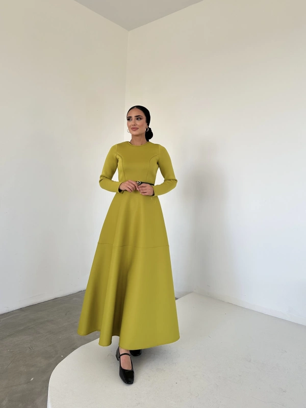 Elin Puf Elbise Yağ Yeşili