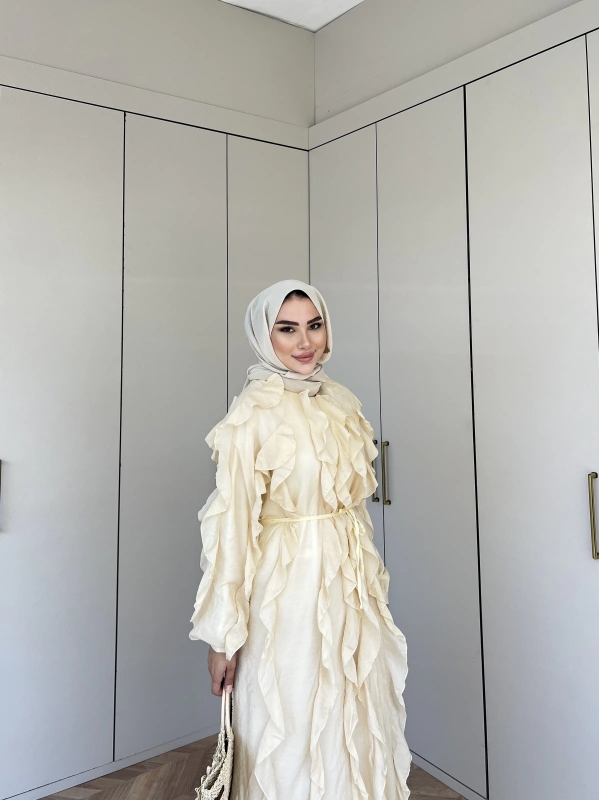 Esio Fırfırlı Elbise - Krem