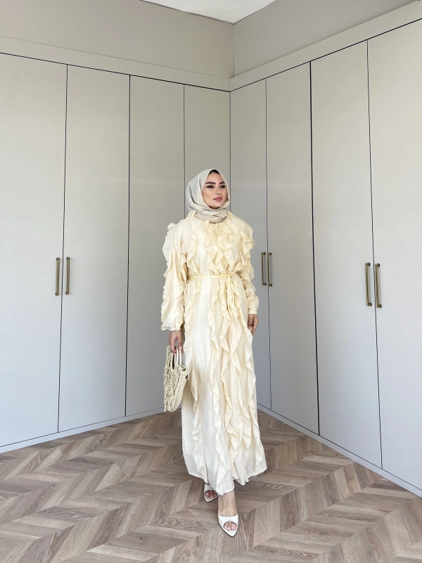 Esio Fırfırlı Elbise - Krem