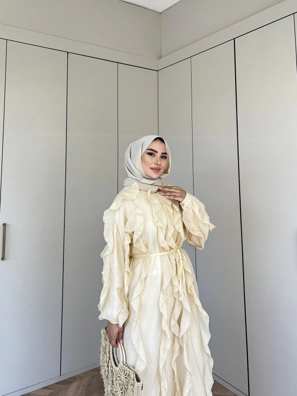 Esio Fırfırlı Elbise - Krem