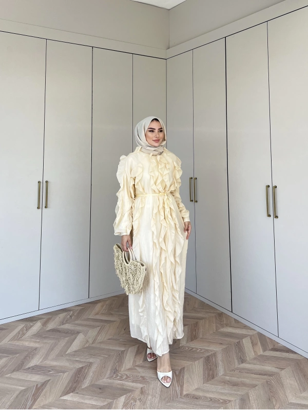 Esio Fırfırlı Elbise - Krem