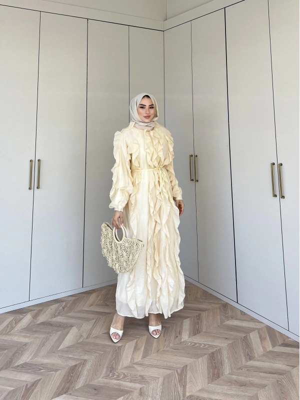 Esio Fırfırlı Elbise - Krem