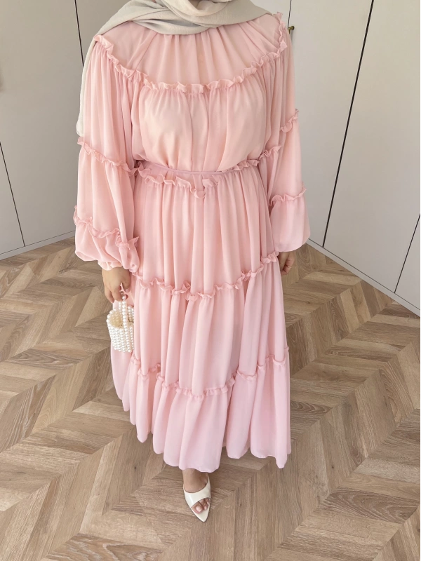 Esso Şifon Elbise - Pudra