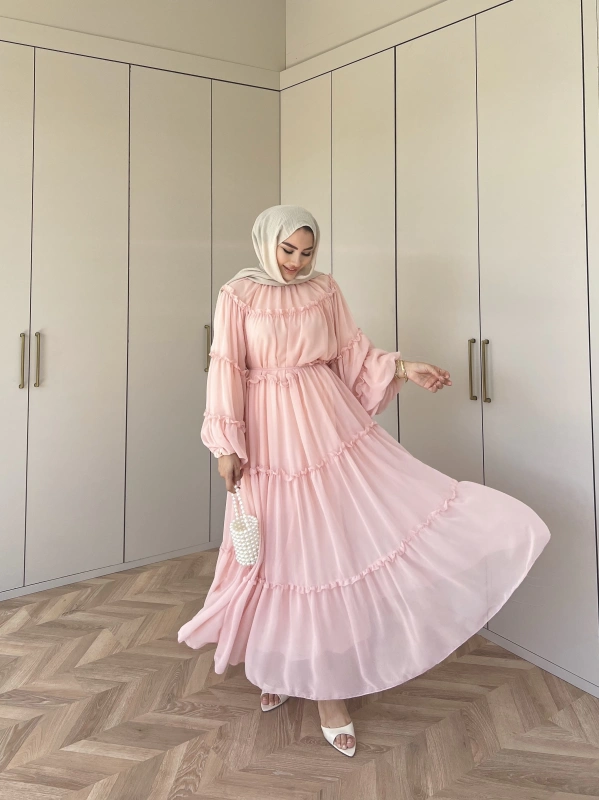 Esso Şifon Elbise - Pudra