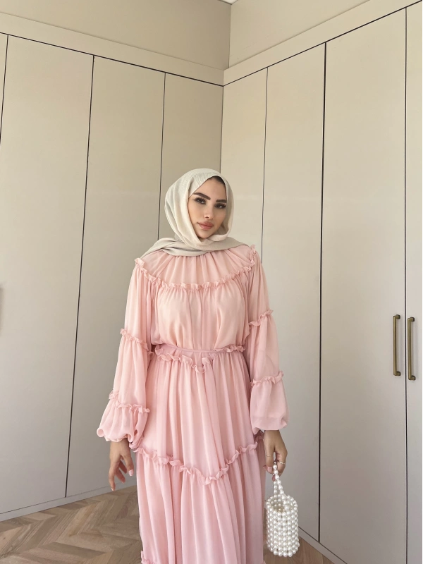 Esso Şifon Elbise - Pudra