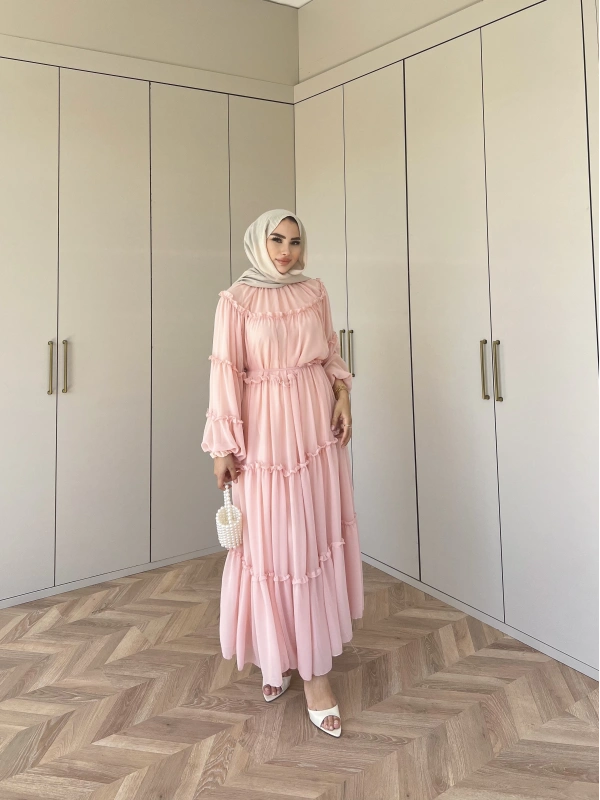 Esso Şifon Elbise - Pudra