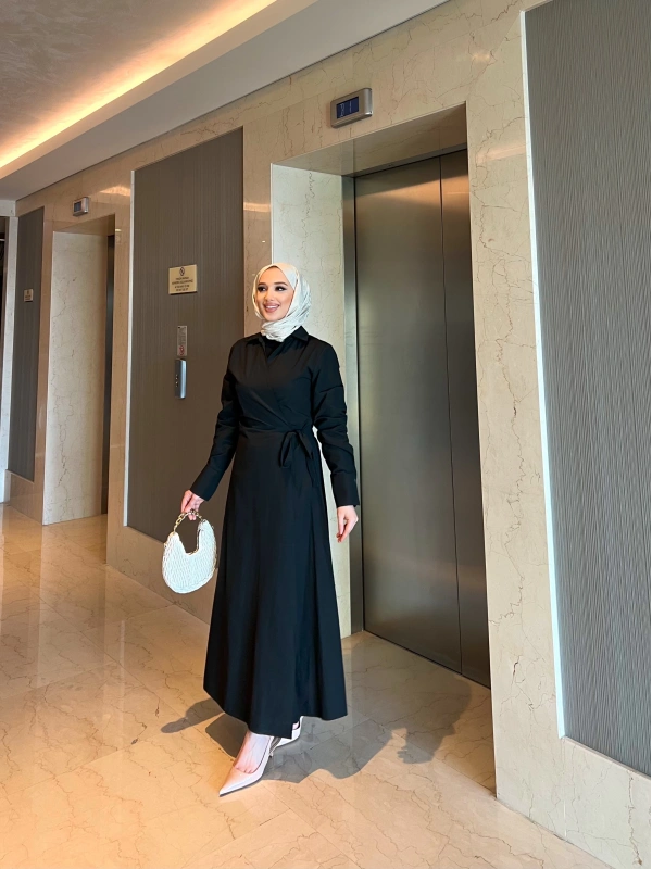 Havas Çapraz Elbise  - Siyah