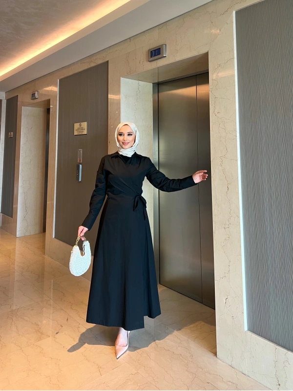 Havas Çapraz Elbise  - Siyah