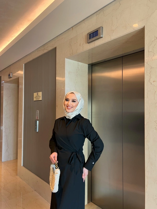 Havas Çapraz Elbise  - Siyah