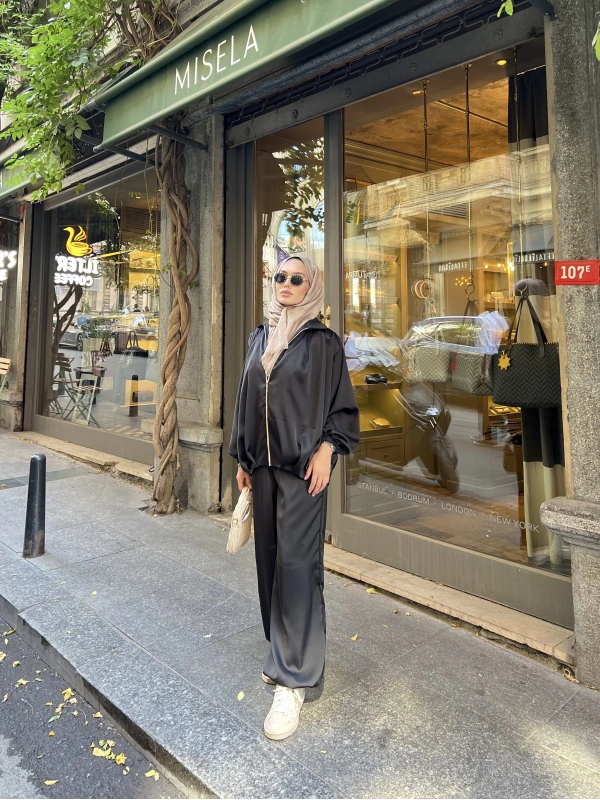 İdil Saten Takım - Siyah