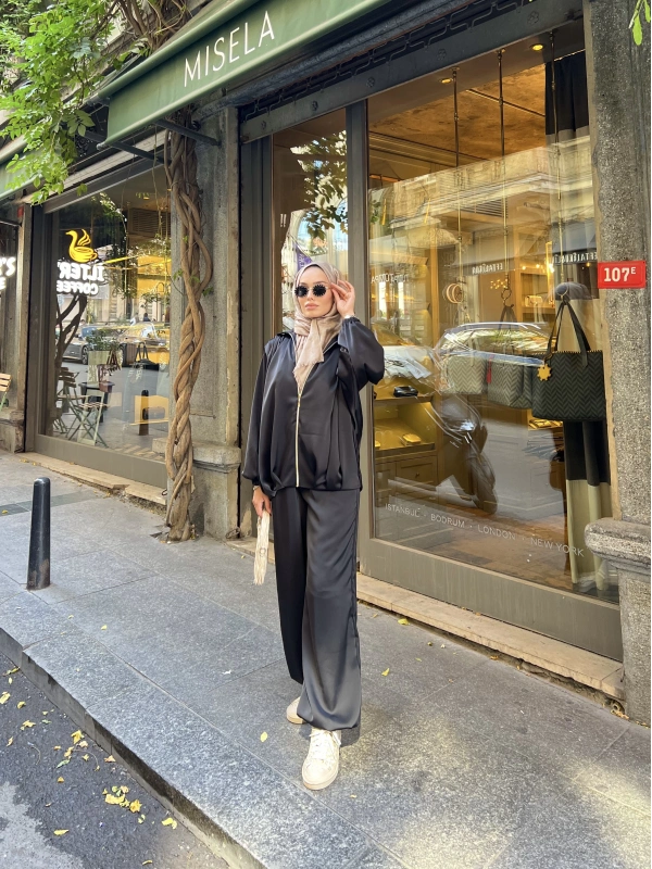 İdil Saten Takım - Siyah