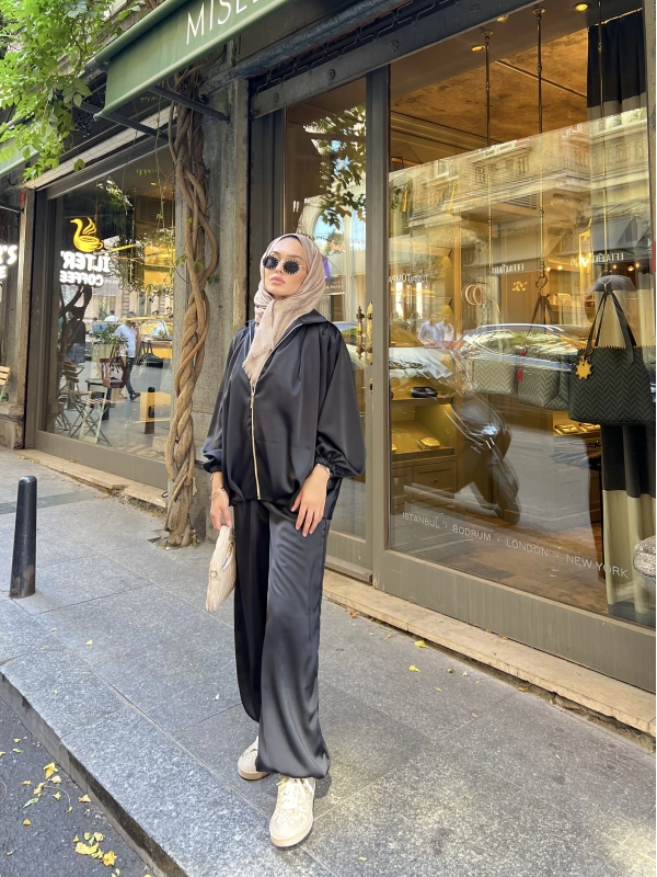 İdil Saten Takım - Siyah