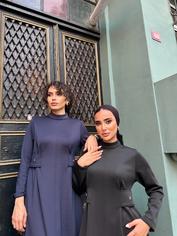 Kamelya Scuba Elbise Siyah