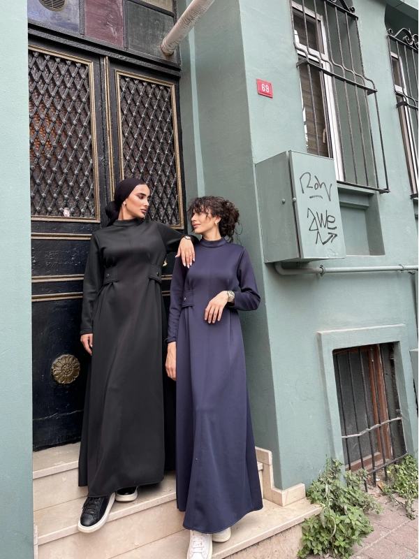 Kamelya Scuba Elbise Siyah