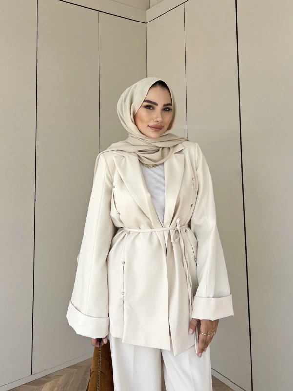 Kayyum Taşlı Takım - Krem