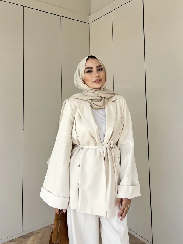 Kayyum Taşlı Takım - Krem