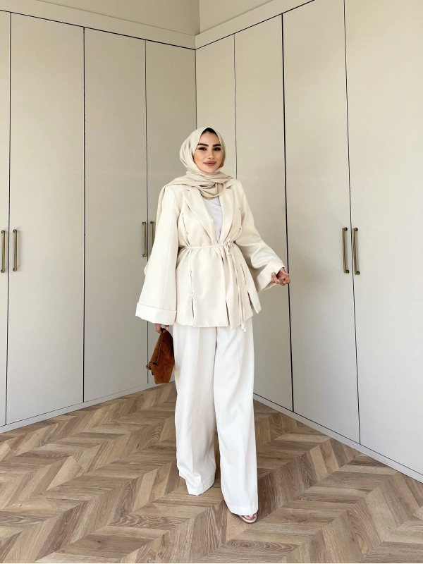 Kayyum Taşlı Takım - Krem