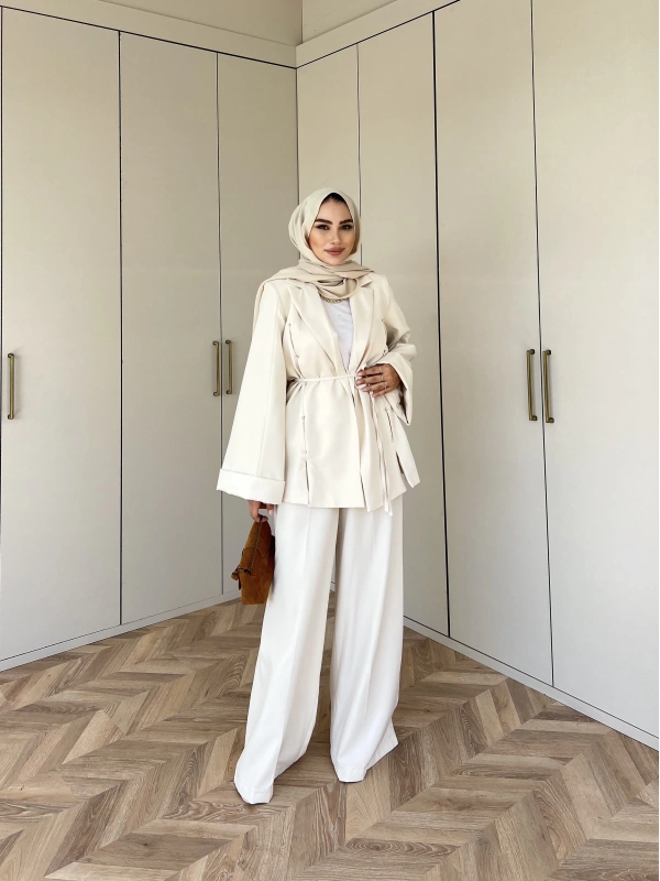 Kayyum Taşlı Takım - Krem