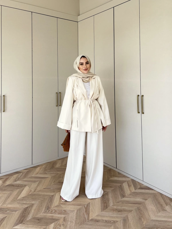 Kayyum Taşlı Takım - Krem