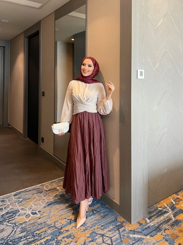 Kırışık Detaylı Etek - Bordo